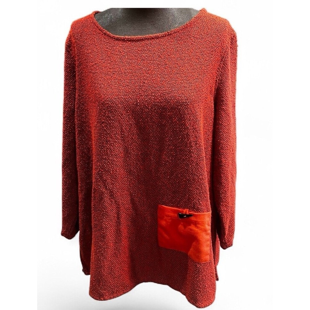 Ali Miles Women's XL Sienna Tunic Long Sleeve Textured Pocket Round Neck Classic